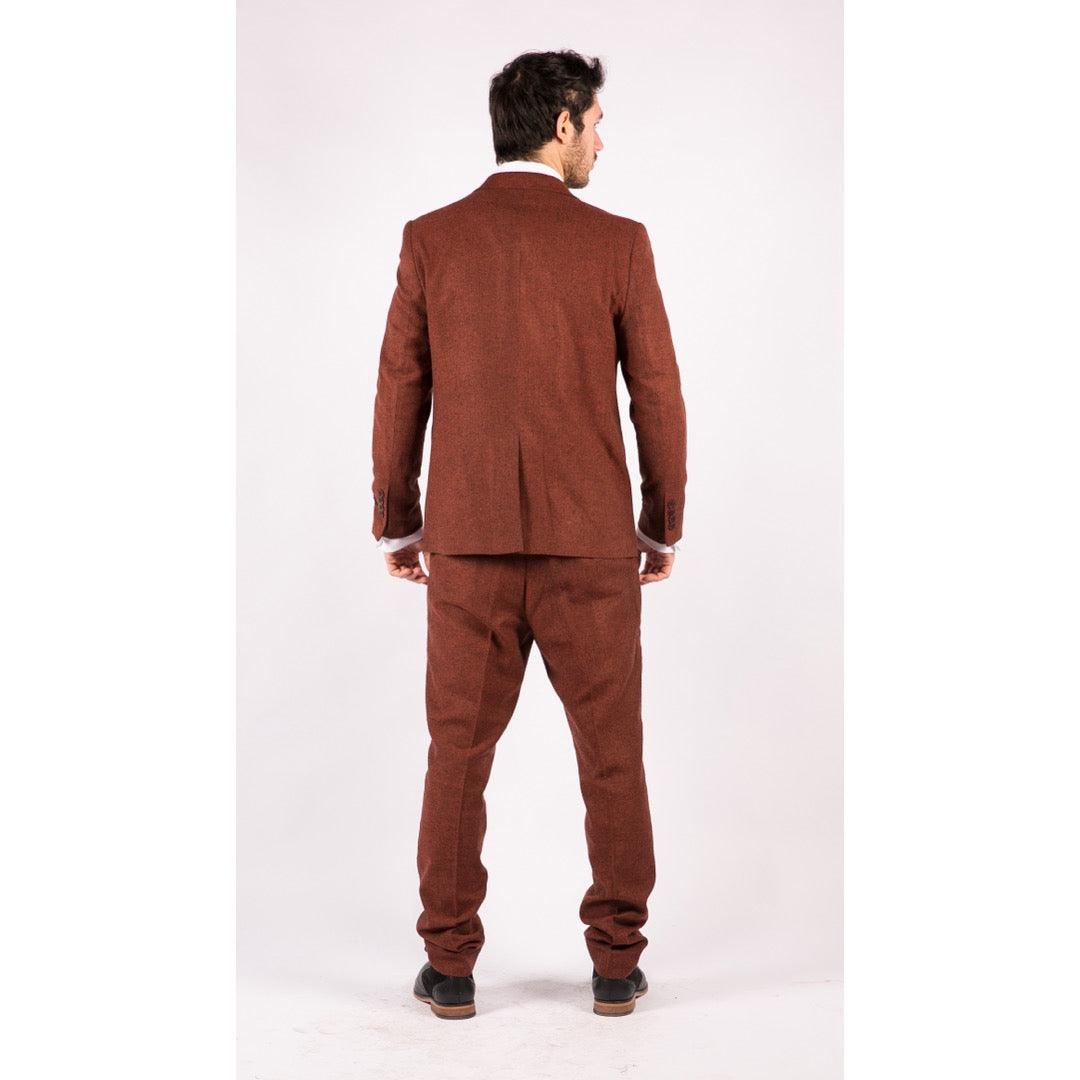 Mens Camel 3 Piece Tweed Suit Herringbone Wool Vintage Retro Fit - Knighthood Store
