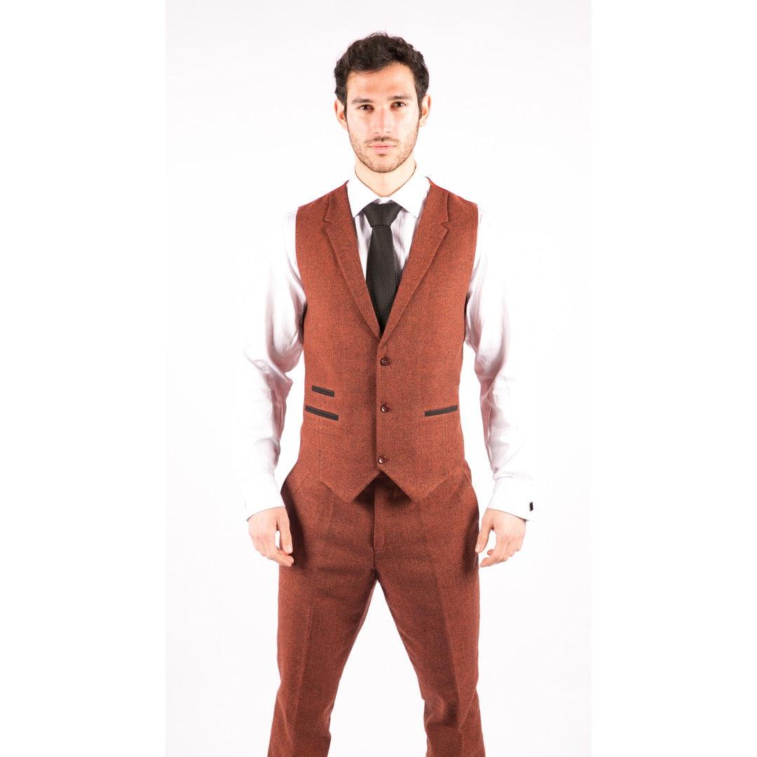 Mens Camel 3 Piece Tweed Suit Herringbone Wool Vintage Retro Fit - Knighthood Store