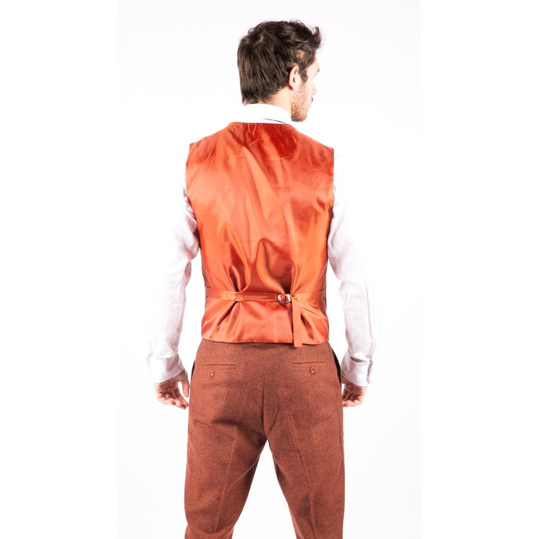 Mens Camel 3 Piece Tweed Suit Herringbone Wool Vintage Retro Fit - Knighthood Store