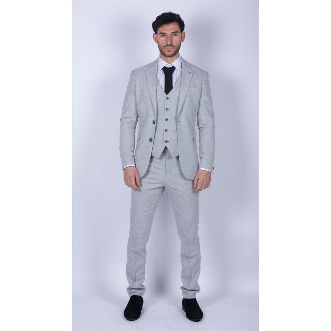 Mens Tweed Light Grey 3 Piece Suit Tailored Fit Classic Vintage 1920s Wedding - Knighthood Store