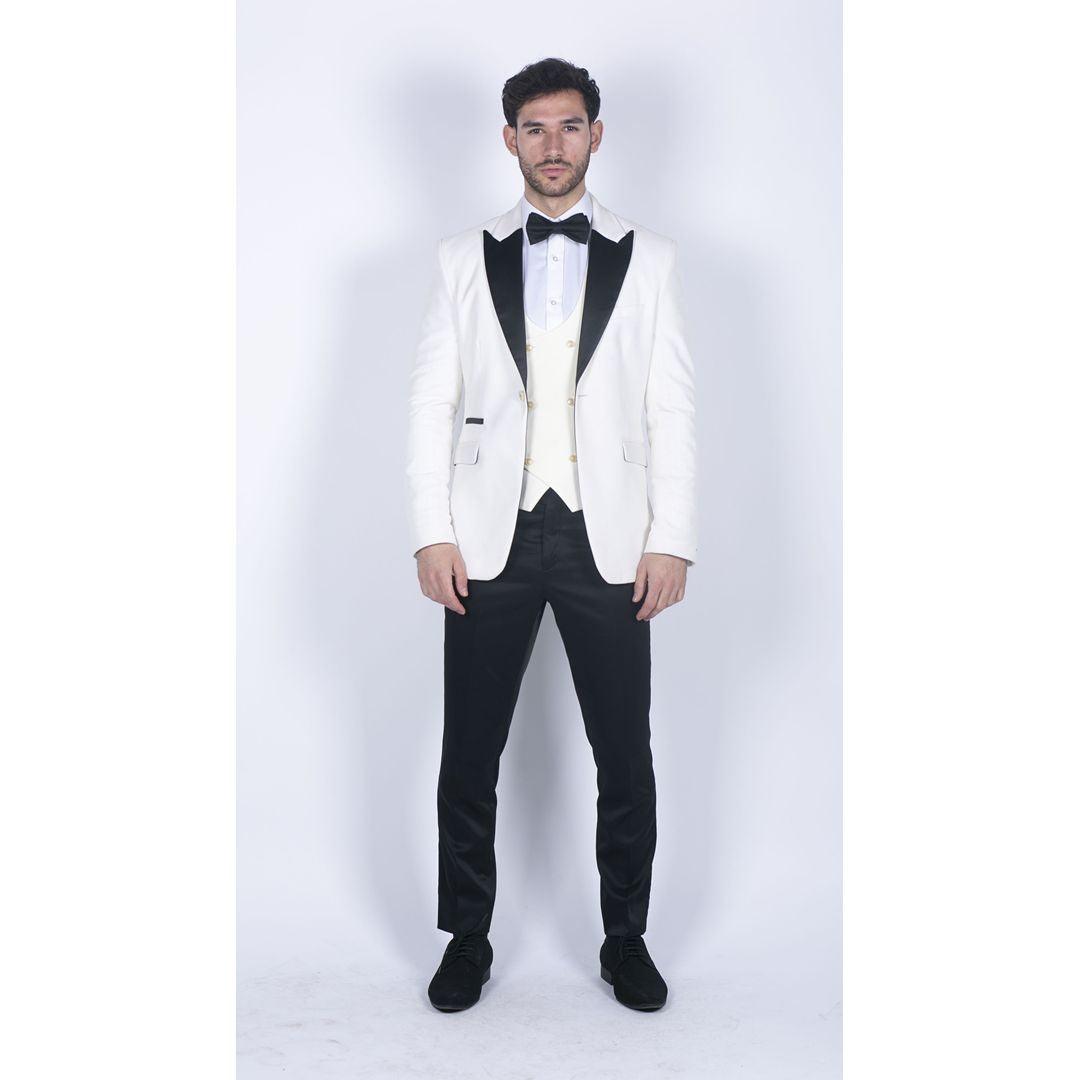Mens Soft Velvet Ivory Cream 1 Button Dinner Jacket Tuxedo Blazer Smart Casual Fit - Knighthood Store
