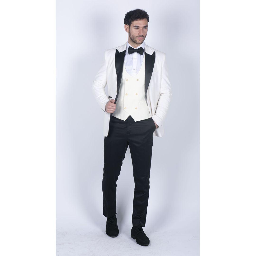 Mens Soft Velvet Ivory Cream 1 Button Dinner Jacket Tuxedo Blazer Smart Casual Fit - Knighthood Store