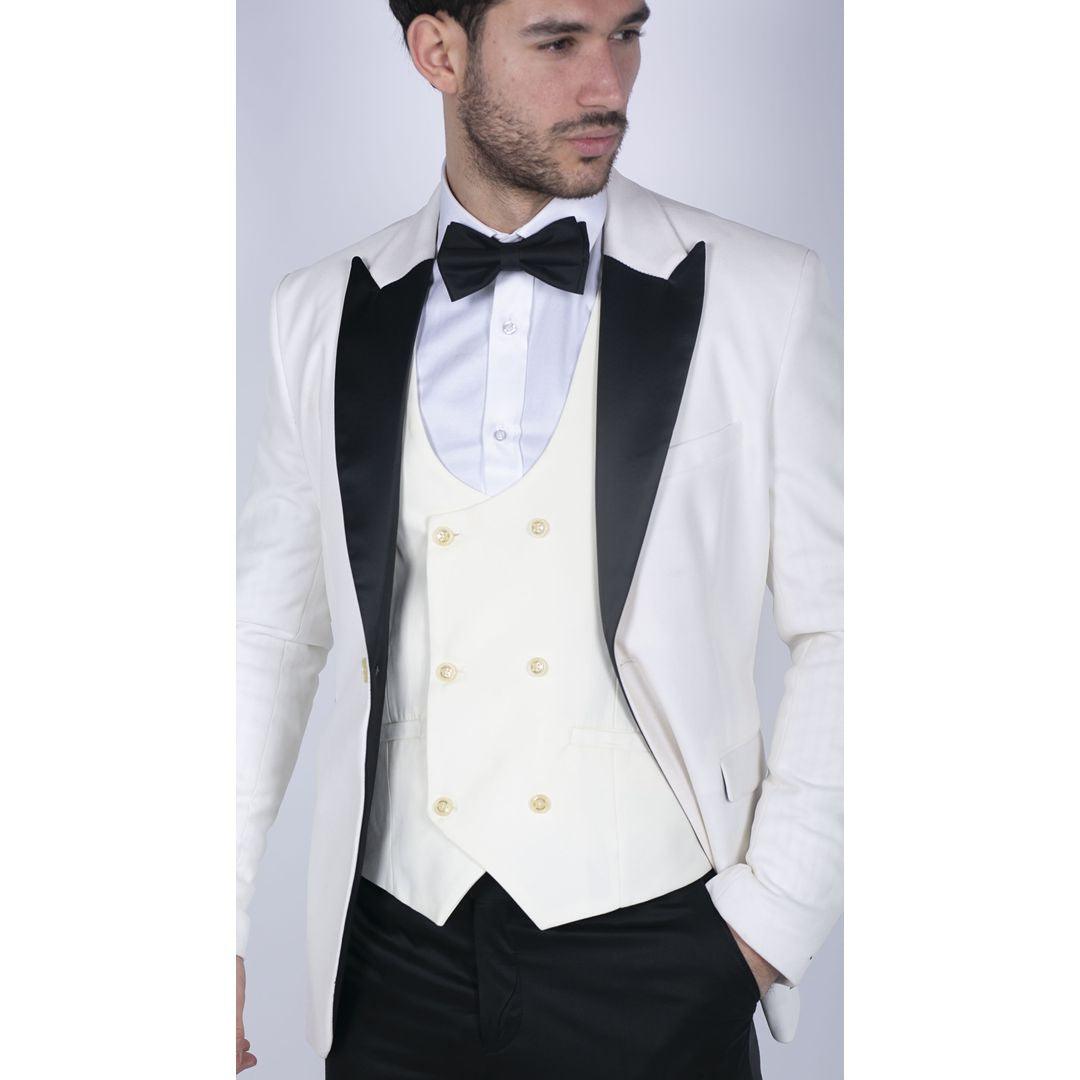 Mens Soft Velvet Ivory Cream 1 Button Dinner Jacket Tuxedo Blazer Smart Casual Fit - Knighthood Store
