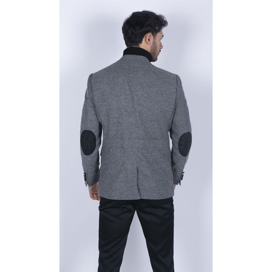 Mens Wool Tweed Shooting Jacket Hunting Blazer Elbow Patch Grey Vintage Races - Knighthood Store