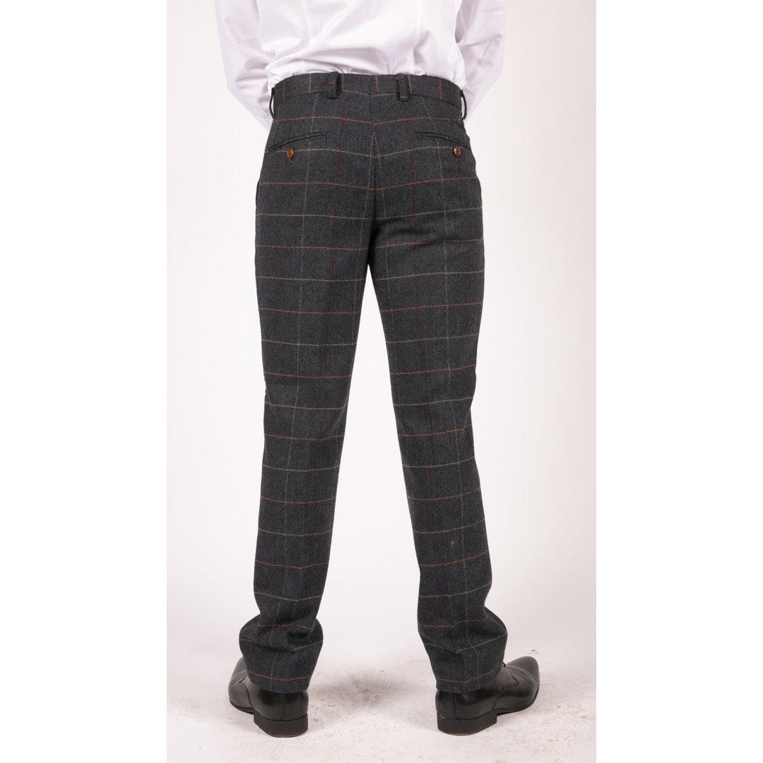 Mens Navy Blue Wine Trousers Check Herringbone Tweed Vintage New Marc Darcy - Knighthood Store