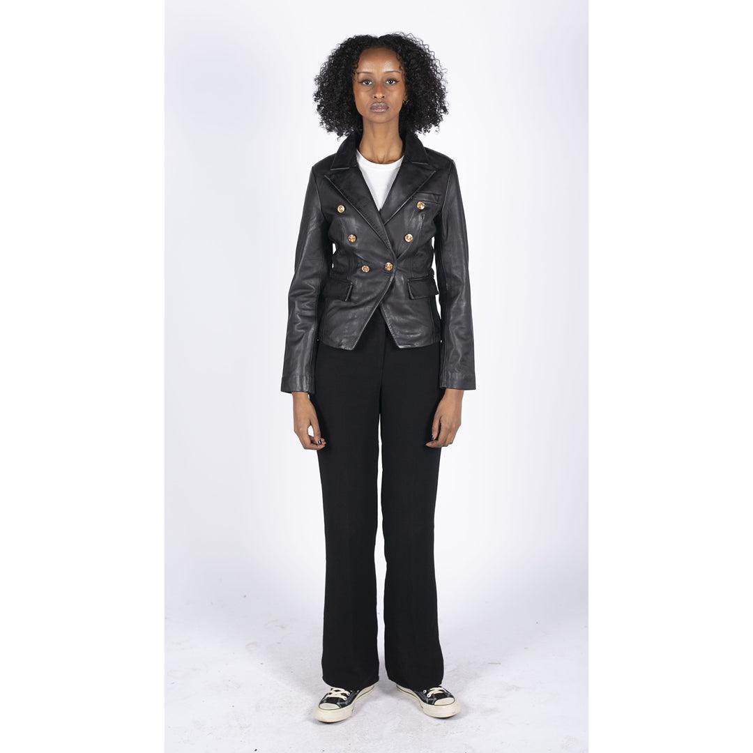 Womens Real Leather Jacket Short Retro Vintage Medieval Goth Punk Black Gold - Knighthood Store