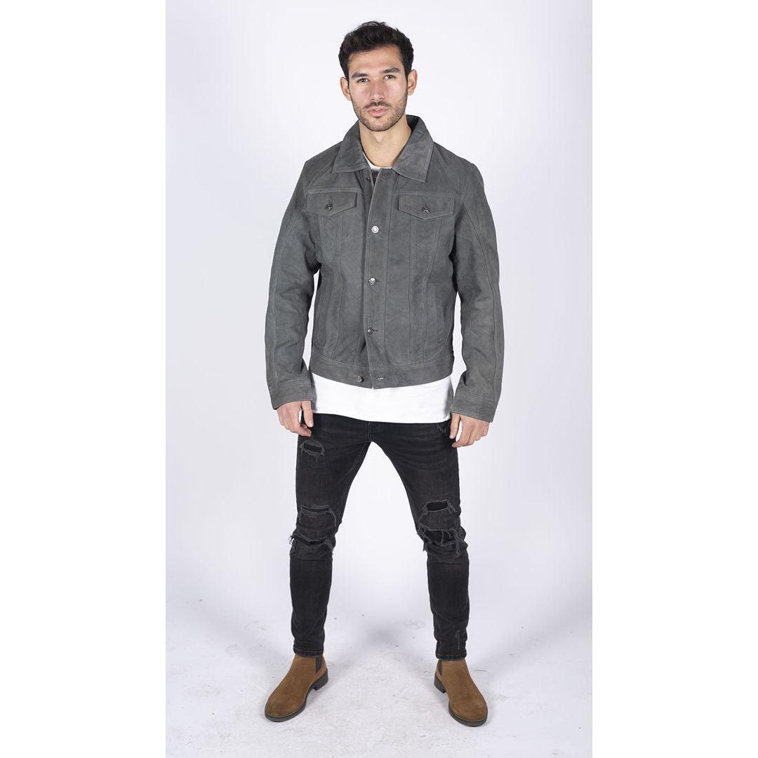 Mens Genuine Suede Jacket Leather Jeans Denim Short Mens Biker Classic VIntage - Knighthood Store