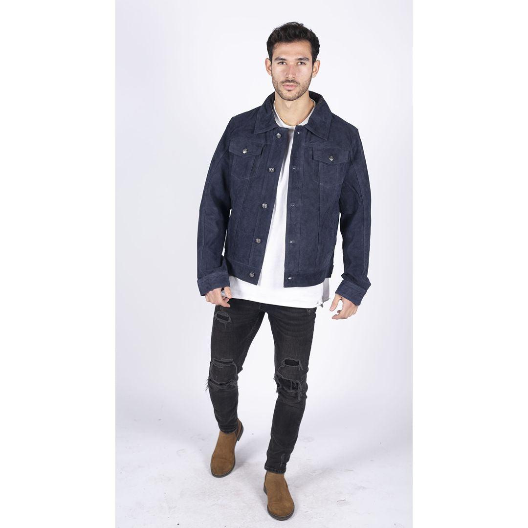 Mens Genuine Suede Jacket Leather Jeans Denim Short Mens Biker Classic VIntage - Knighthood Store