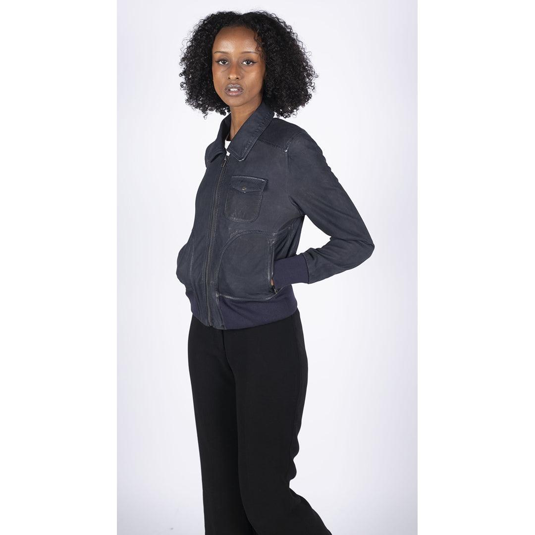 Womens Real Leather Bomber Jacket Short Zipped Retro Brown Tan Black Blue Grey - Knighthood Store