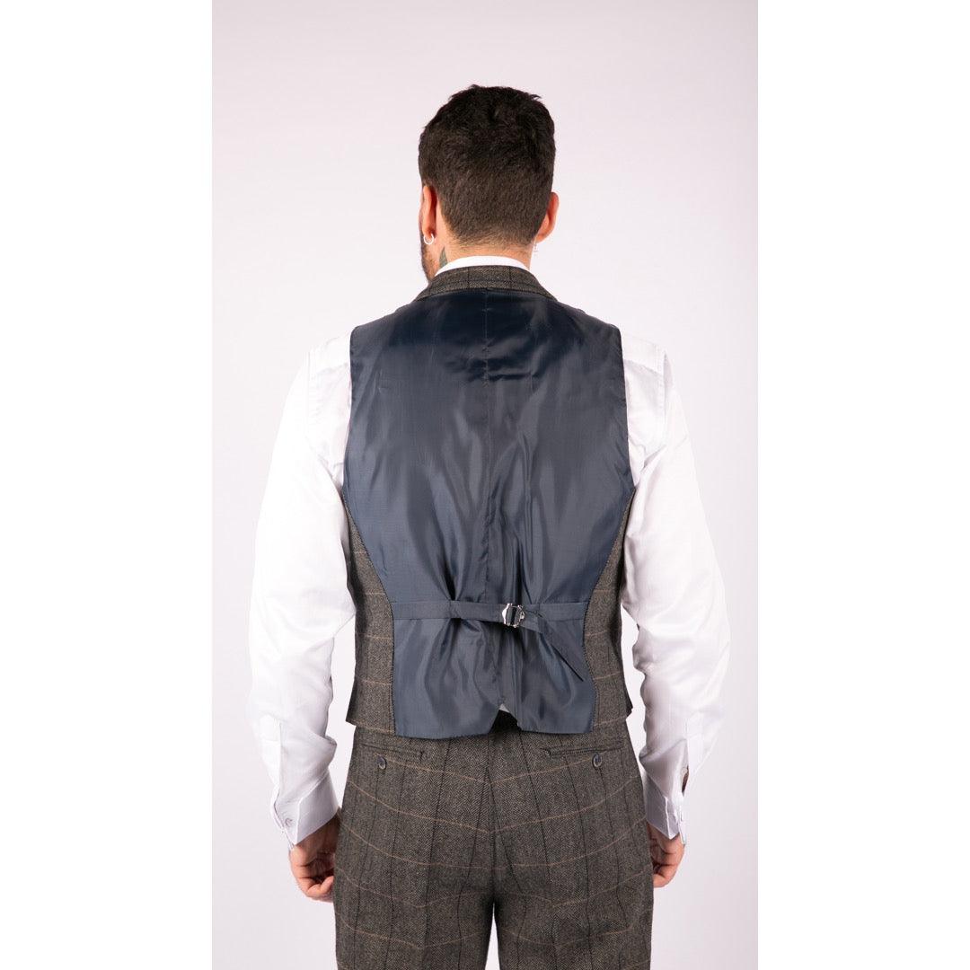 Mens Classic Tweed Herringbone Check Brown Grey Slim Fit Vintage Waistcoat Gilet - Knighthood Store