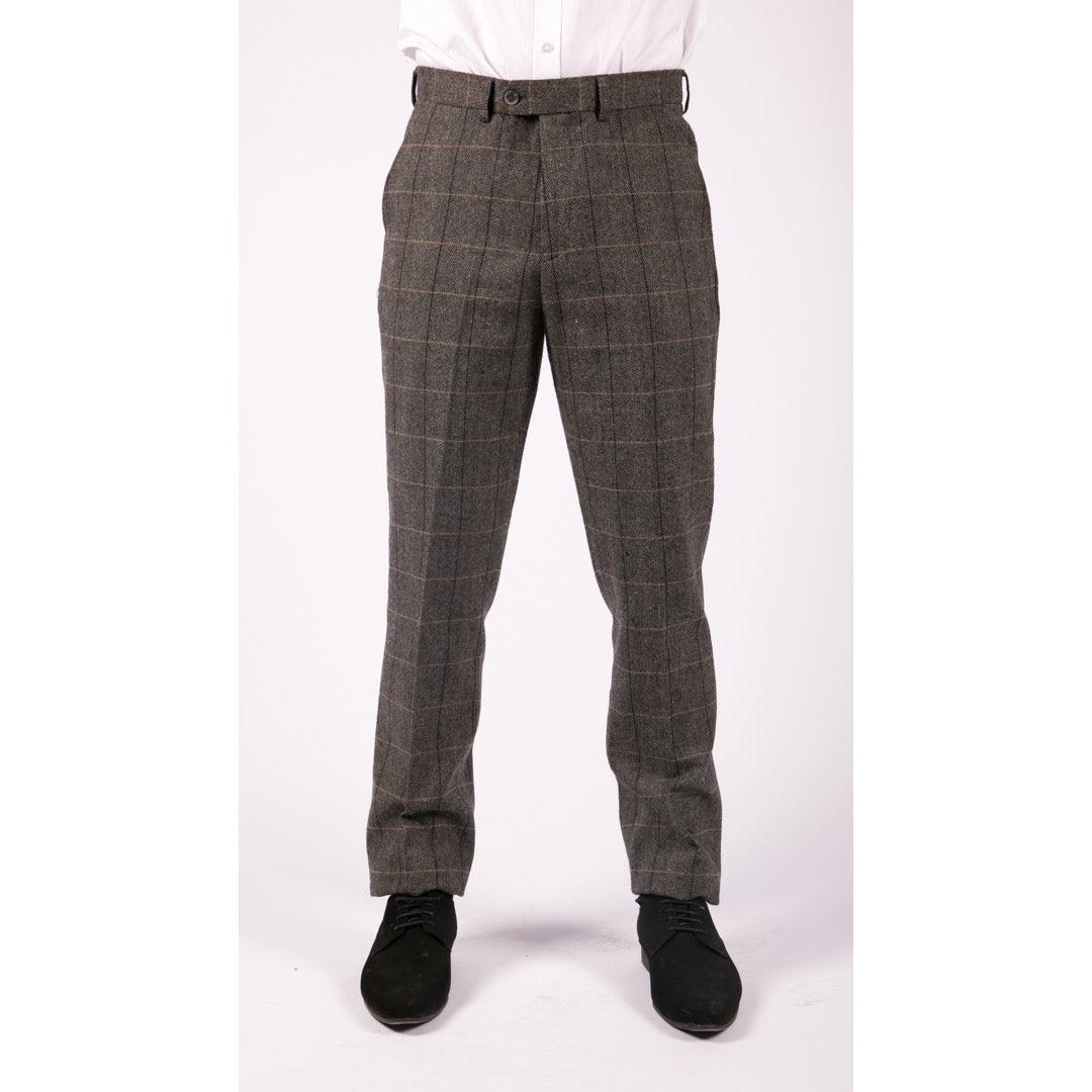 Mens Herringbone Tweed Vintage Retro Check Wool Trousers Blinders Classic - Knighthood Store