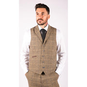 Mens Classic Tweed Herringbone Check Brown Grey Slim Fit Vintage Waistcoat Gilet - Knighthood Store