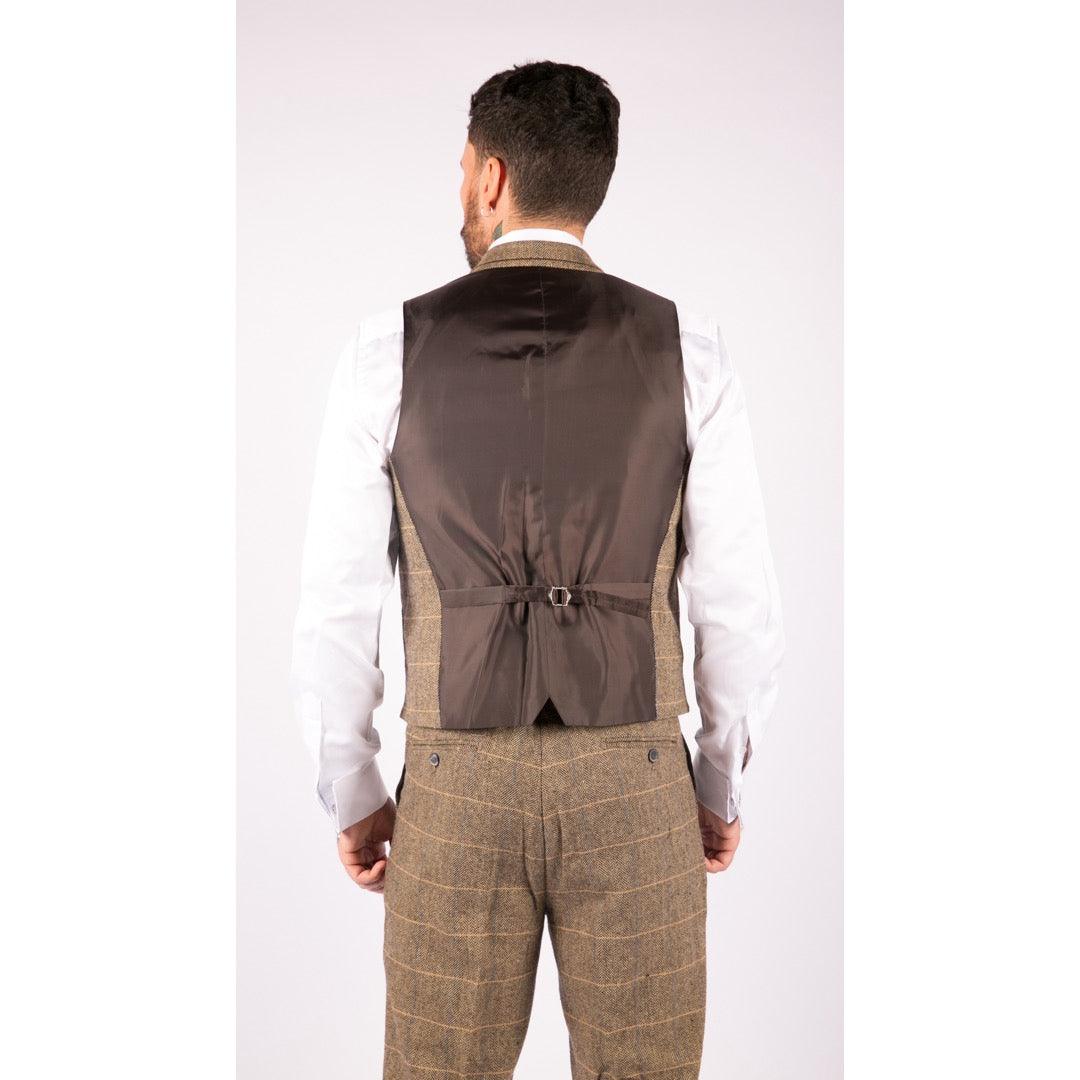 Mens Classic Tweed Herringbone Check Brown Grey Slim Fit Vintage Waistcoat Gilet - Knighthood Store
