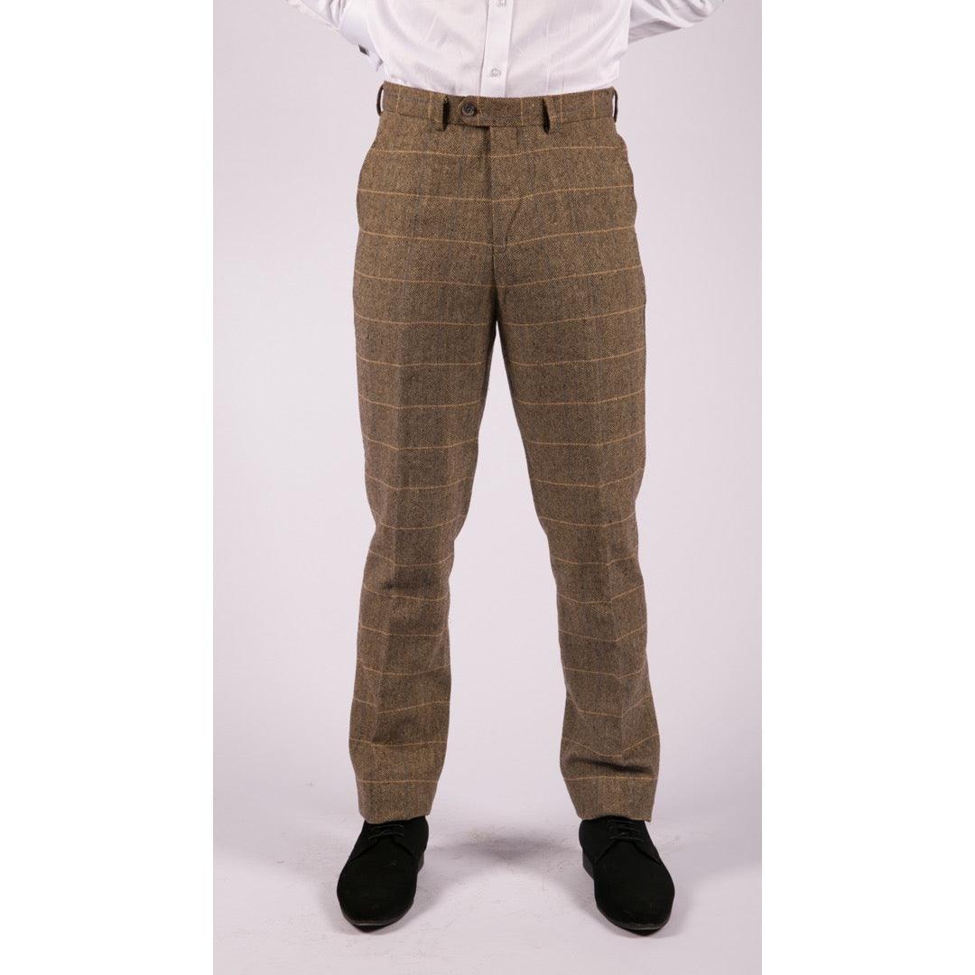 Mens Herringbone Tweed Vintage Retro Check Wool Trousers Blinders Classic - Knighthood Store