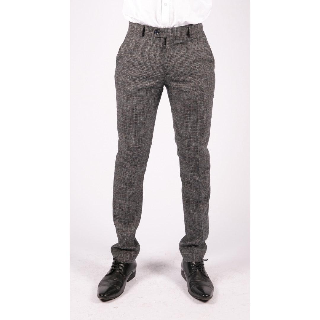 Mens Tweed Check Vintage Retro Peaky Blinders Tailored Fit 1920s Trousers Blue - Knighthood Store