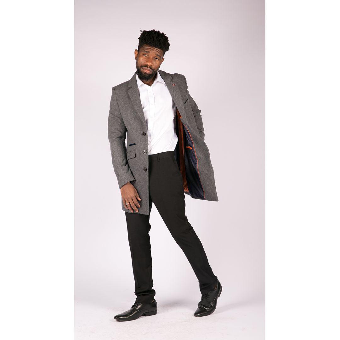 Mens Smart Casual 3/4 Wool Overcoat Jacket Herringbone Tweed 3 Button Coat - Knighthood Store