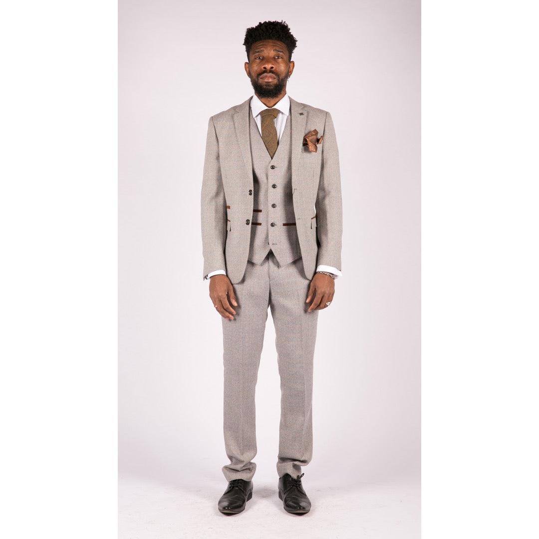 Mens 3 Piece Cream Suit Tweed Check Vintage Retro Tailored Fit 1920s - Knighthood Store