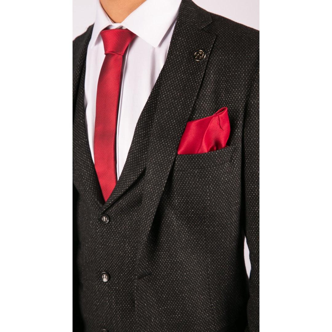 Mens Wool 3 Piece Suit Tweed Charcoal Black Tailored Fit Classic - Knighthood Store