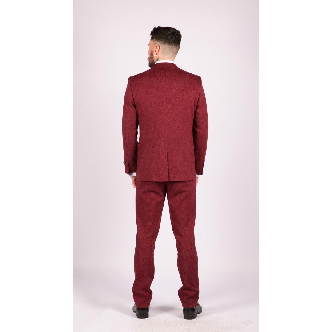 Mens Wool 3 Piece Suit Tweed Burgundy Black Tailored Fit Classic - Knighthood Store