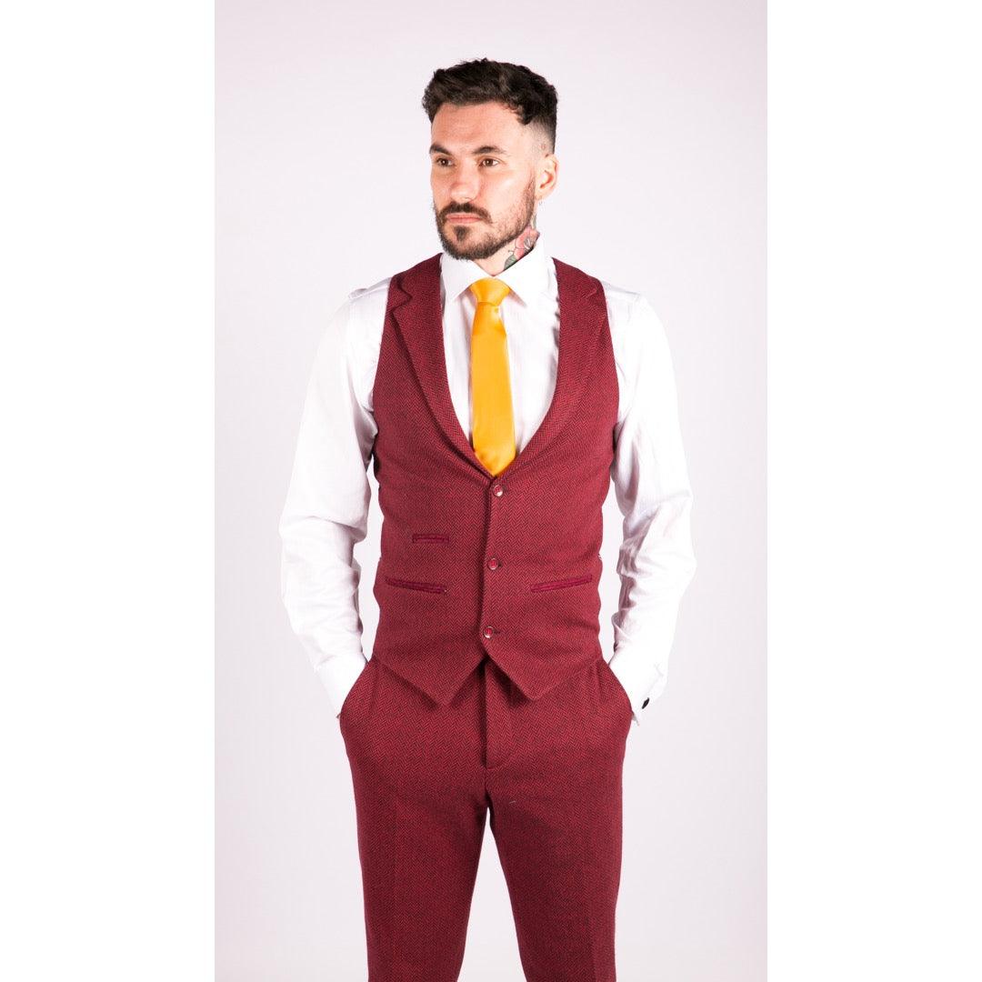 Mens Wool 3 Piece Suit Tweed Burgundy Black Tailored Fit Classic - Knighthood Store
