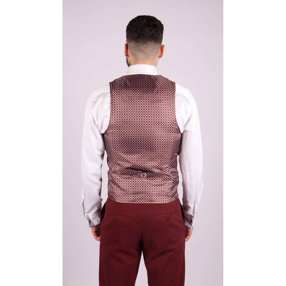 Mens Wool 3 Piece Suit Tweed Burgundy Black Tailored Fit Classic - Knighthood Store