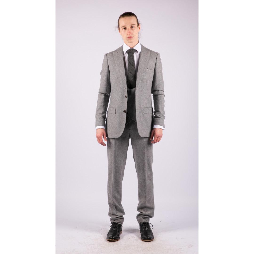 Men Wool 3 Piece Suit Double Breasted Grey Short Reg Long - Knighthood Store