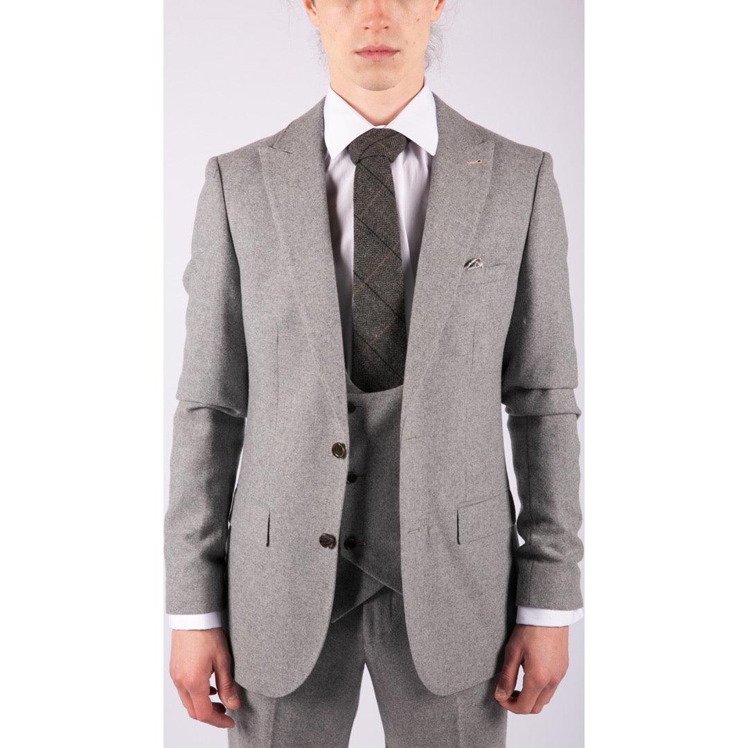 Men Wool 3 Piece Suit Double Breasted Grey Short Reg Long - Knighthood Store