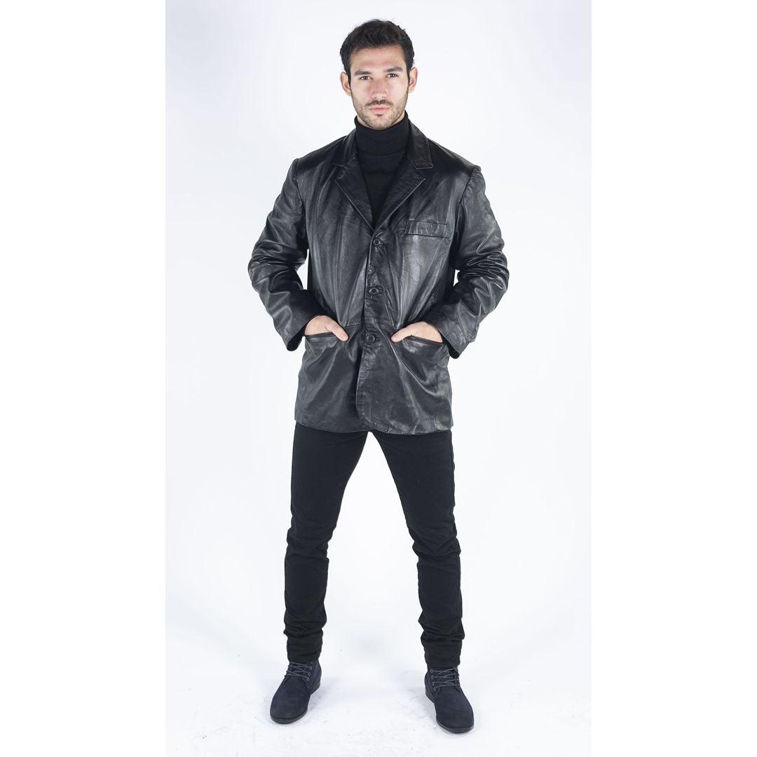 Mens Real Leather Jacket Black Smart Casual Classic Blazer Retro Vintage - Knighthood Store