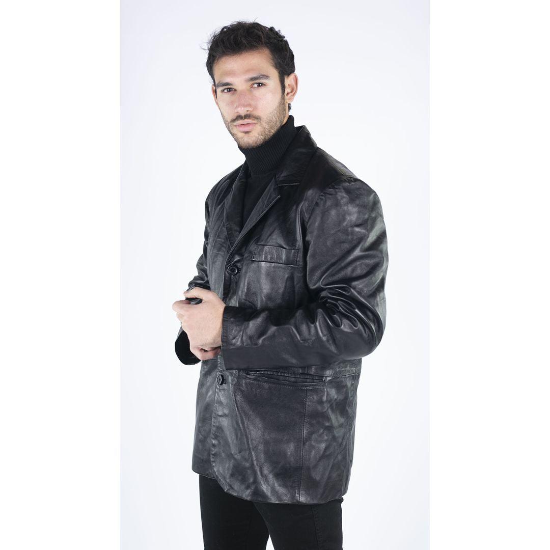 Mens Real Leather Jacket Black Smart Casual Classic Blazer Retro Vintage - Knighthood Store