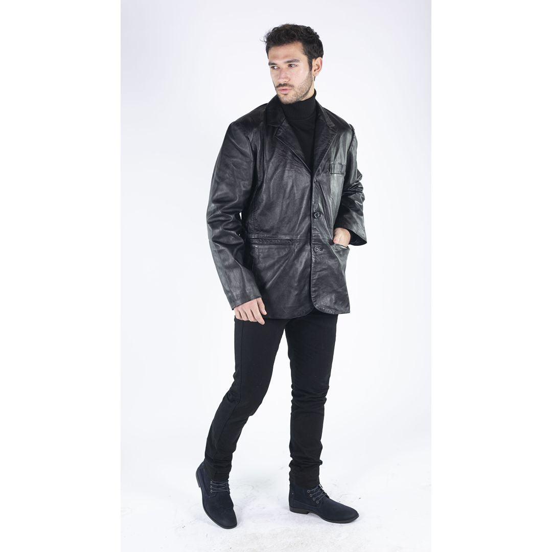 Mens Real Leather Jacket Black Smart Casual Classic Blazer Retro Vintage - Knighthood Store
