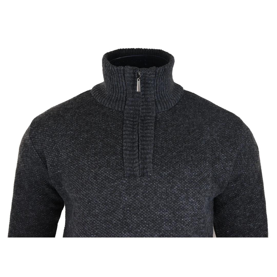 Mens Jumper Fleece Fur Lined Pullover Knitted Warm Winter Casual Half Zip - Knighthood Store