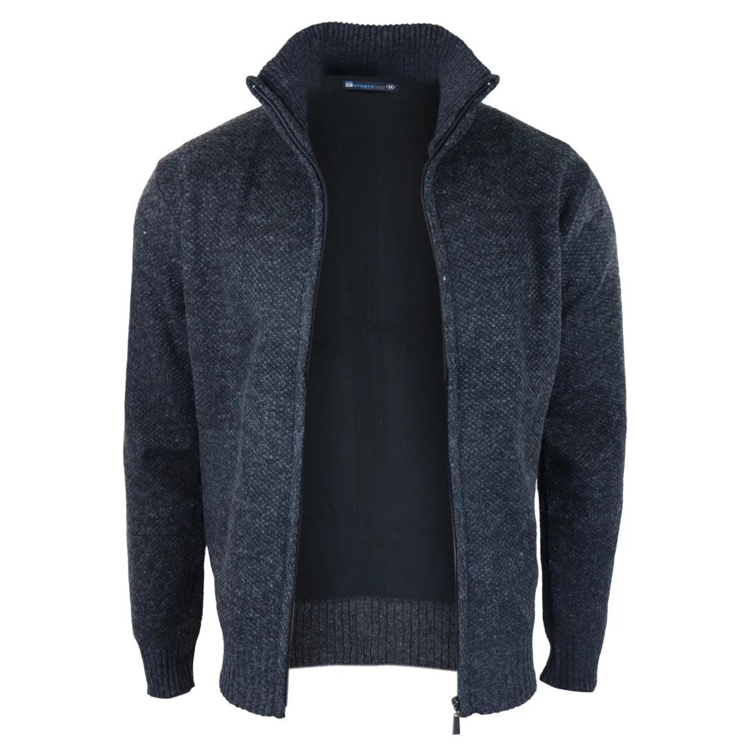 Mens Jumper Jacket Fleece Fur Lined Cardigan Knitted Warm Winter Casual Zipped - Knighthood Store