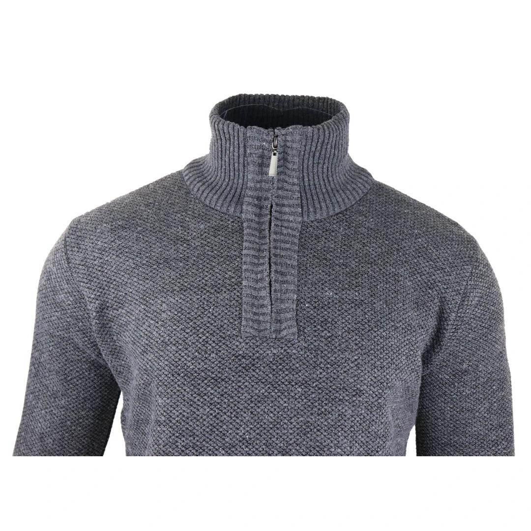 Mens Jumper Fleece Fur Lined Pullover Knitted Warm Winter Casual Half Zip - Knighthood Store
