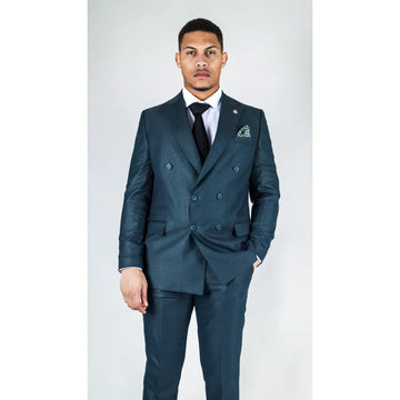 Men's Olive Suit 2 Piece Double Breasted Check Formal Dress