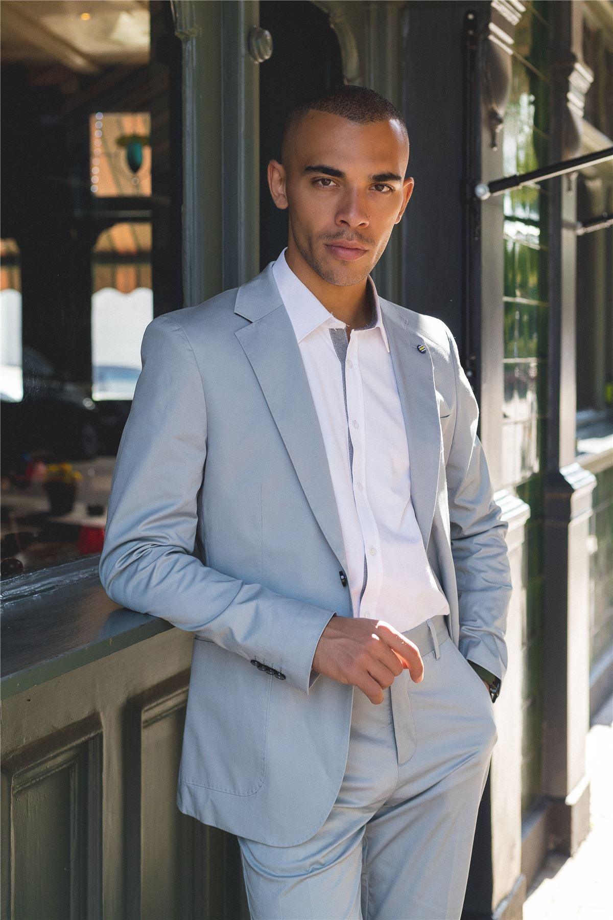 Mens 2 Piece Summer Suit Light Blue Office Wedding Smart Casual Classic Italian Tailored Fit - Knighthood Store