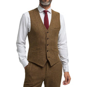 Thomas - Men's Brown Wool Blend Herringbone Tweed Waistcoat