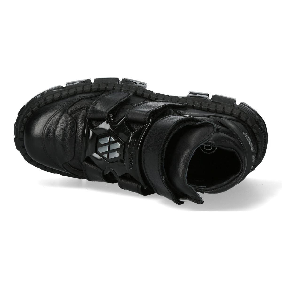 New Rock Boots Punk Rock WALL285-S2 Metallic Black Leather Gothic Boots - Knighthood Store