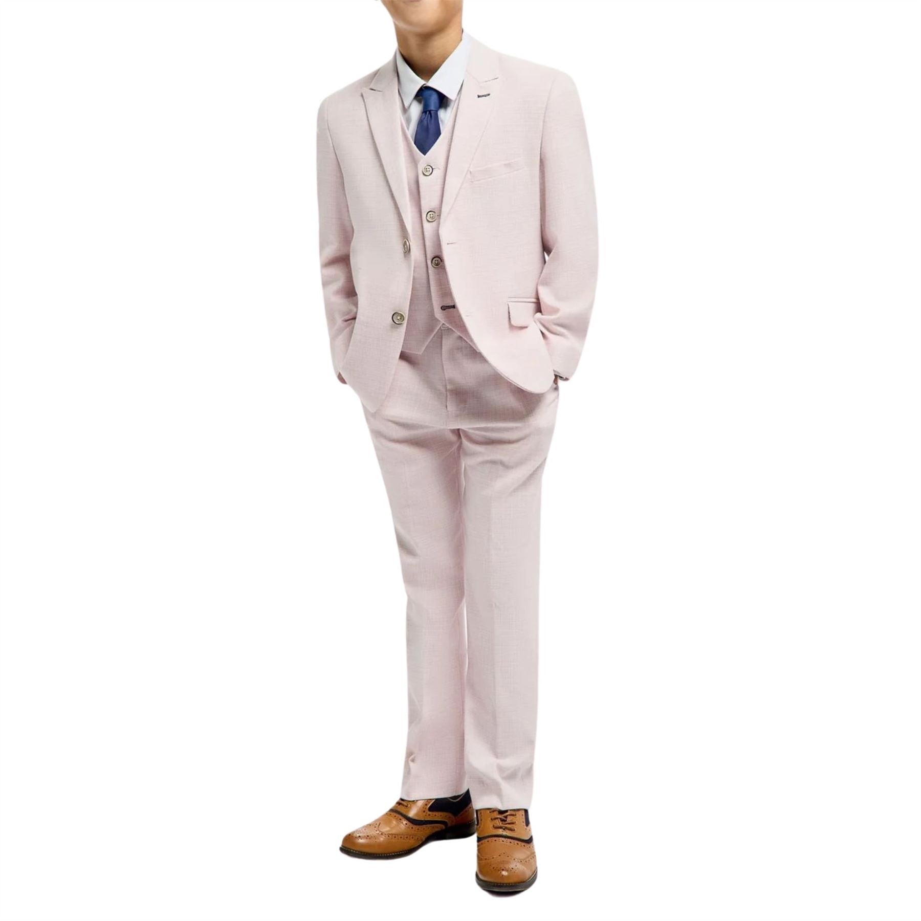 Boys Suit 3 Piece Pink Tailored Fit Wedding Formal Outfit