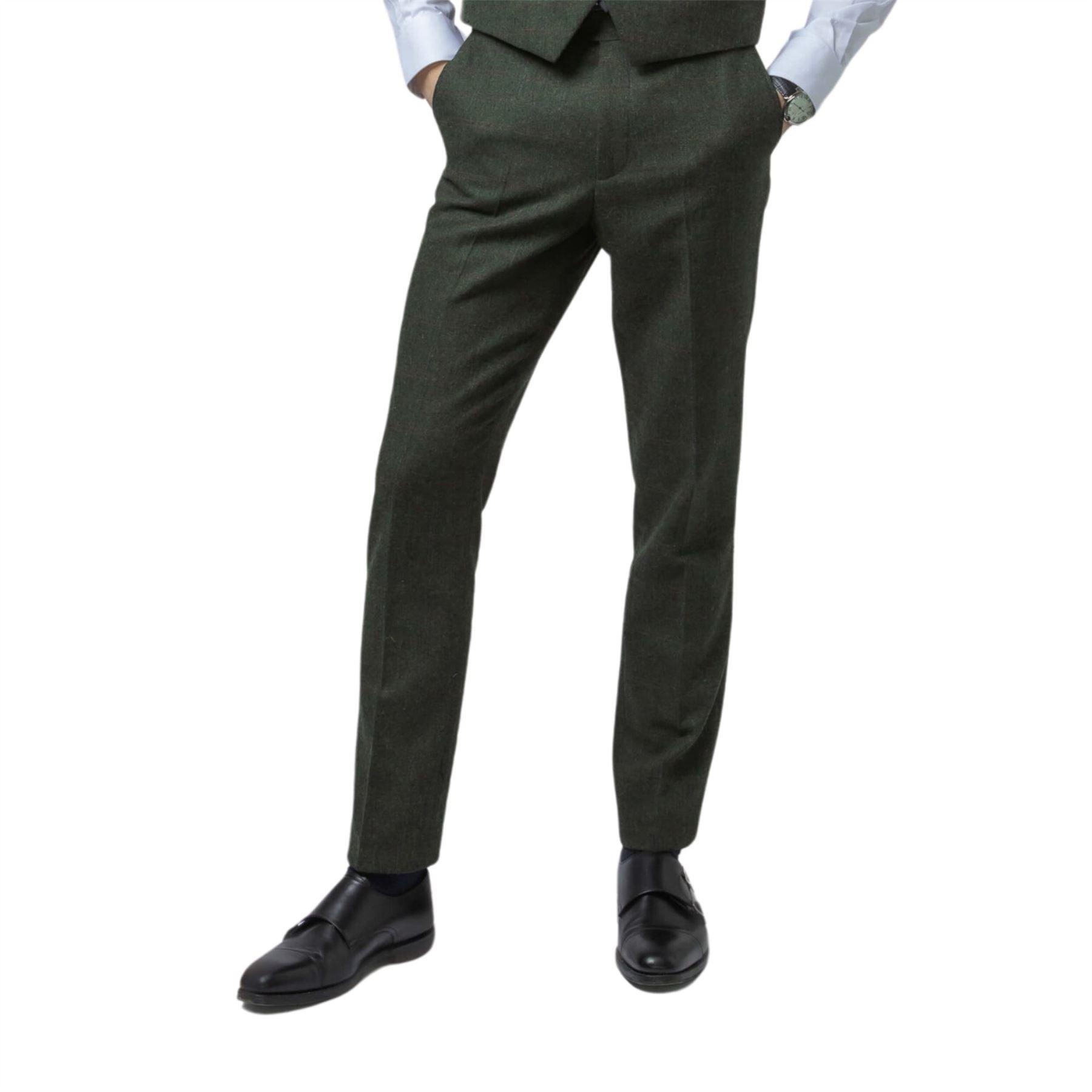 Men's Trousers Wool Blend Olive Green Herringbone Check Tweed Formal P –  Knighthood Store