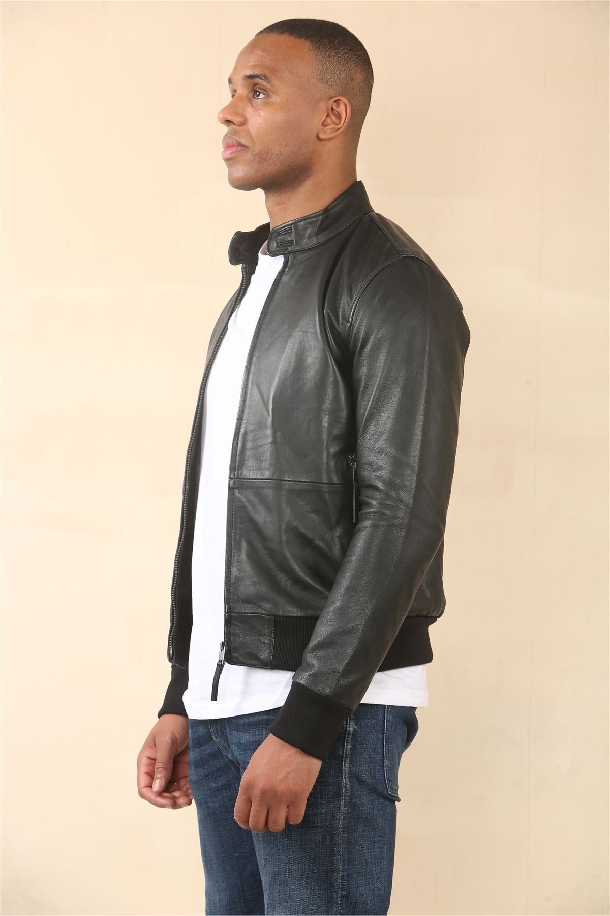 Men's Black Retro Real Leather Bomber Jacket