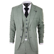 Mens 3 Piece Suit Sage Green Summer Linen Tailored Fit Wedding Prom Classic