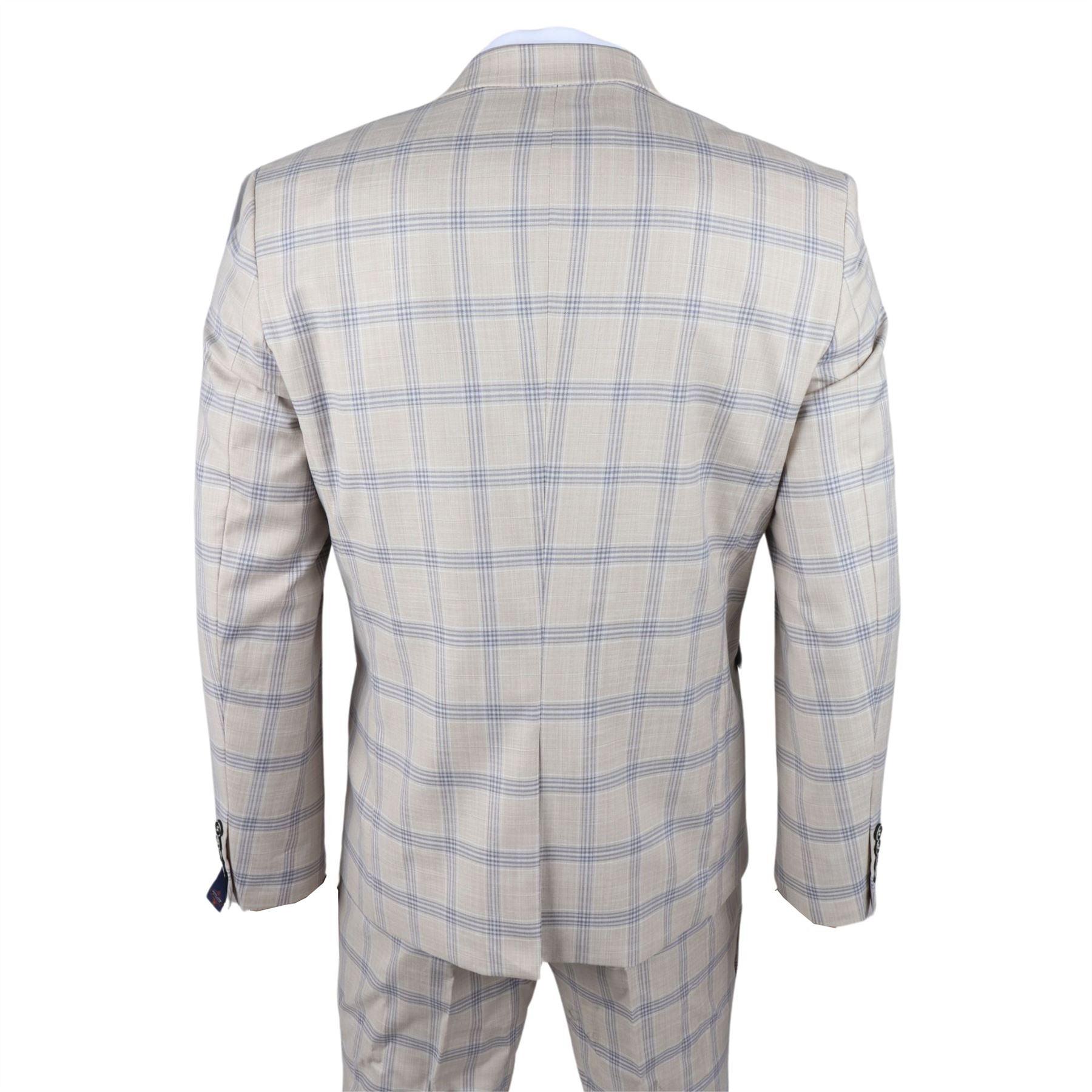 Men's Blazer Beige Checked Classic Sport Coat Plaid Tailored Fit - Knighthood Store