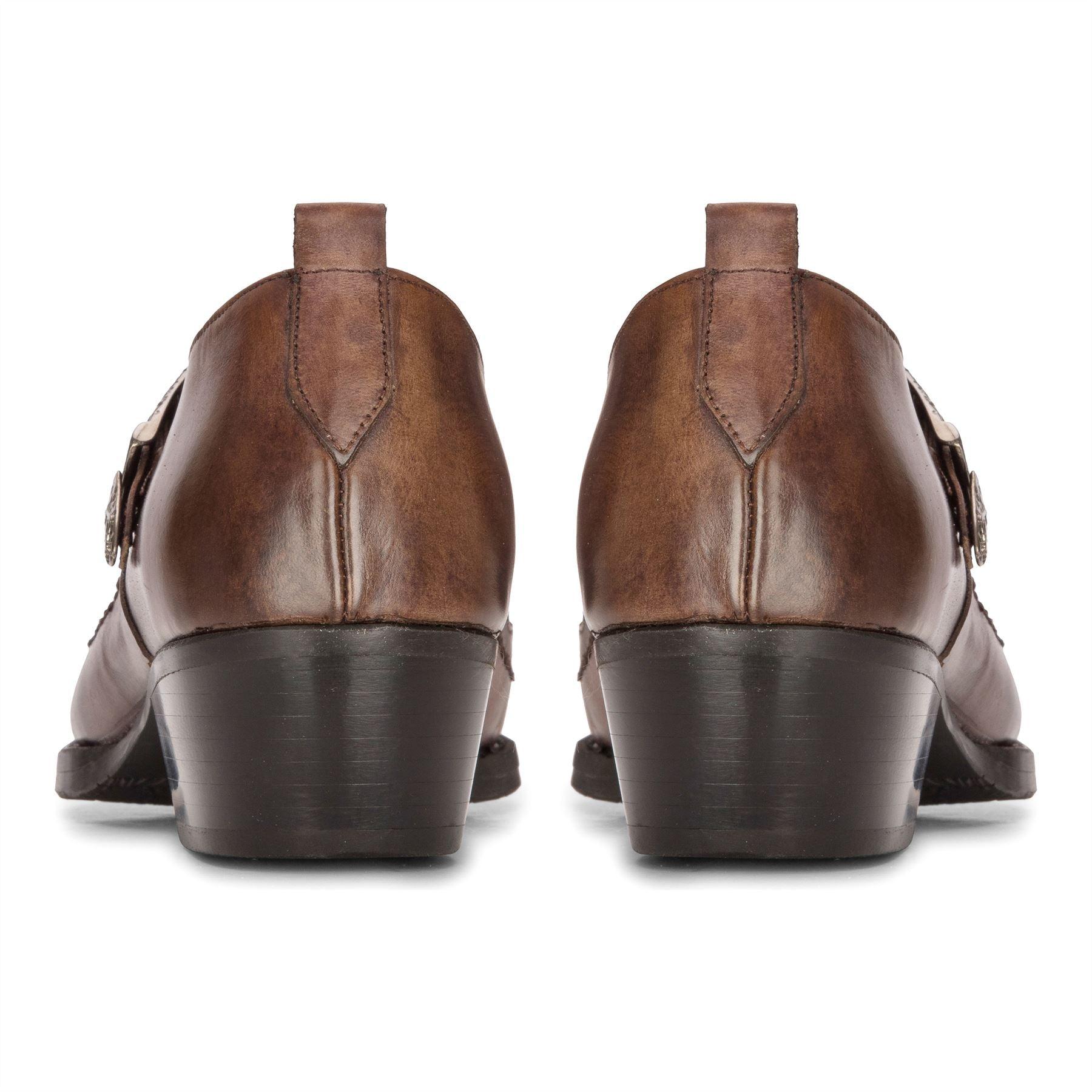 Mens Western Buckle Shoes Vintage Real Leather Dancing Riding Cowboy Classic - Knighthood Store