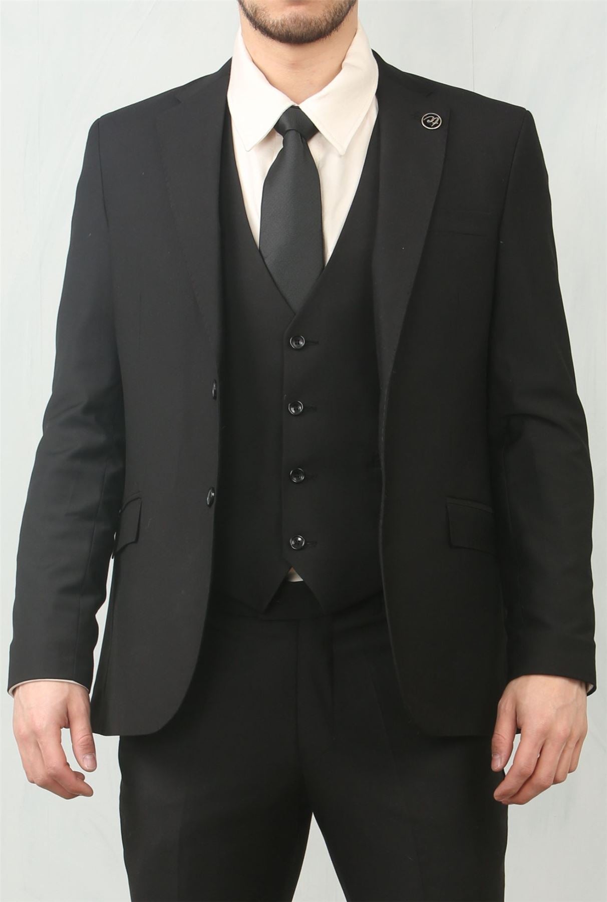 IM30 - Men's Black 3 Piece Stitch Lapel Formal Suit