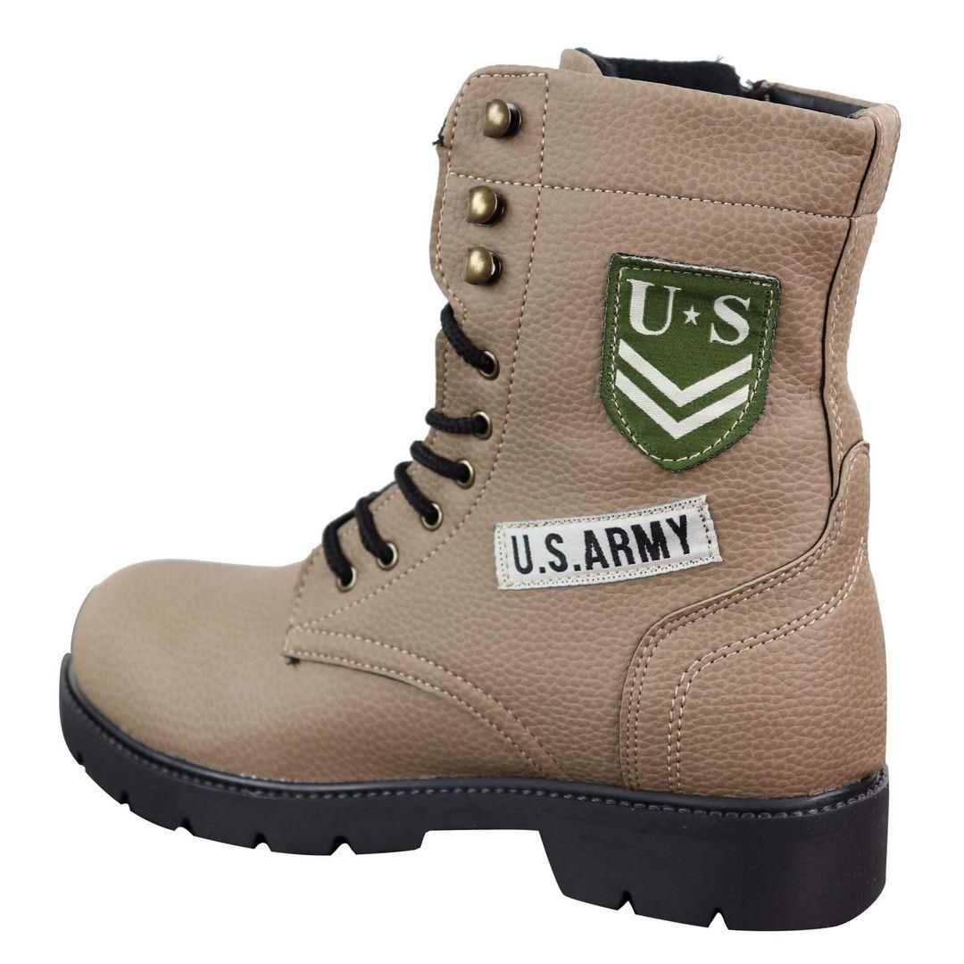 Mens US Military Army Laced Zip Ankle Boots Casual Combat Hiking PU Leather - Knighthood Store