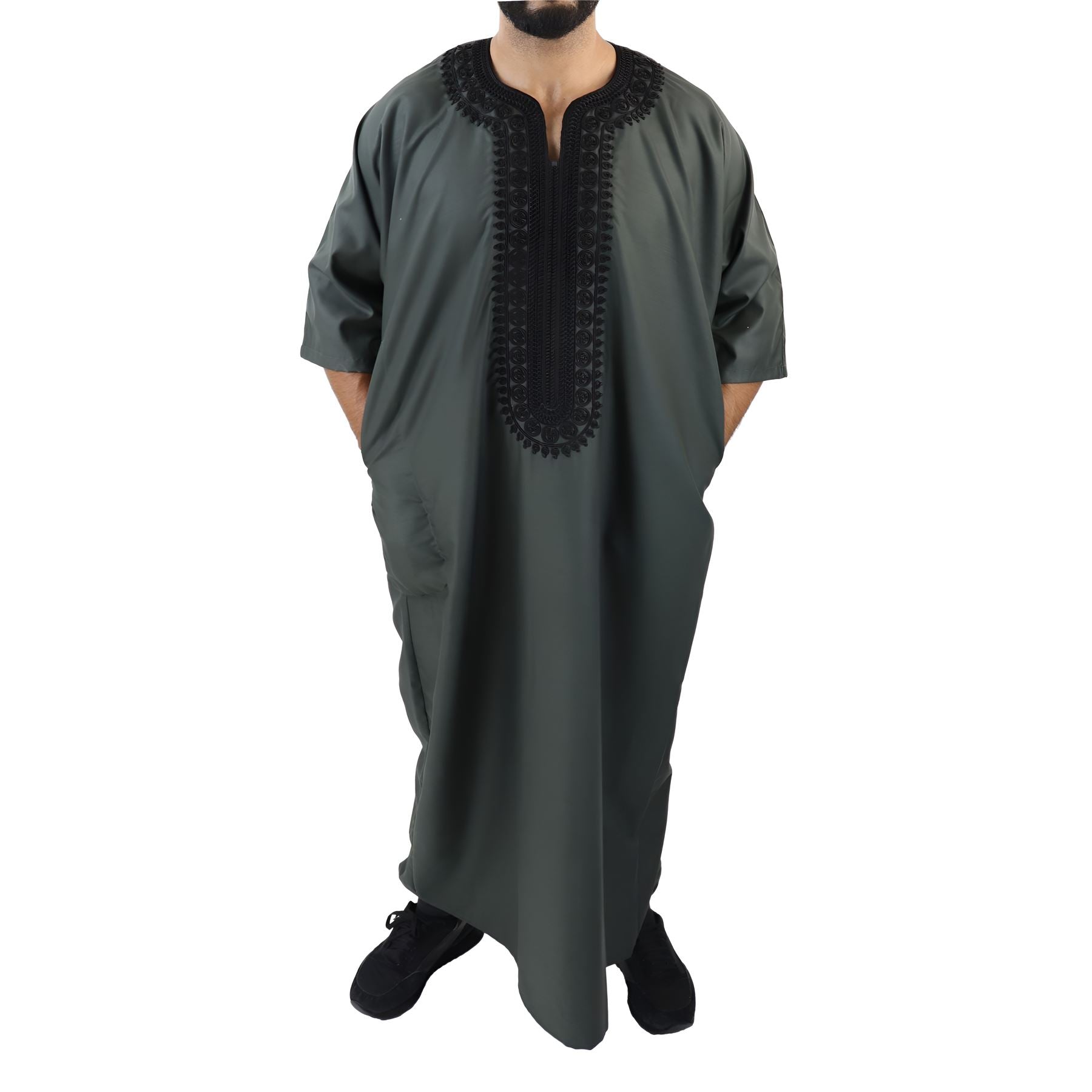 Mens Morrocan Thobe Jubba Islamic Clothing Kaftan Dubai Arabic Robe Half Short Sleeve