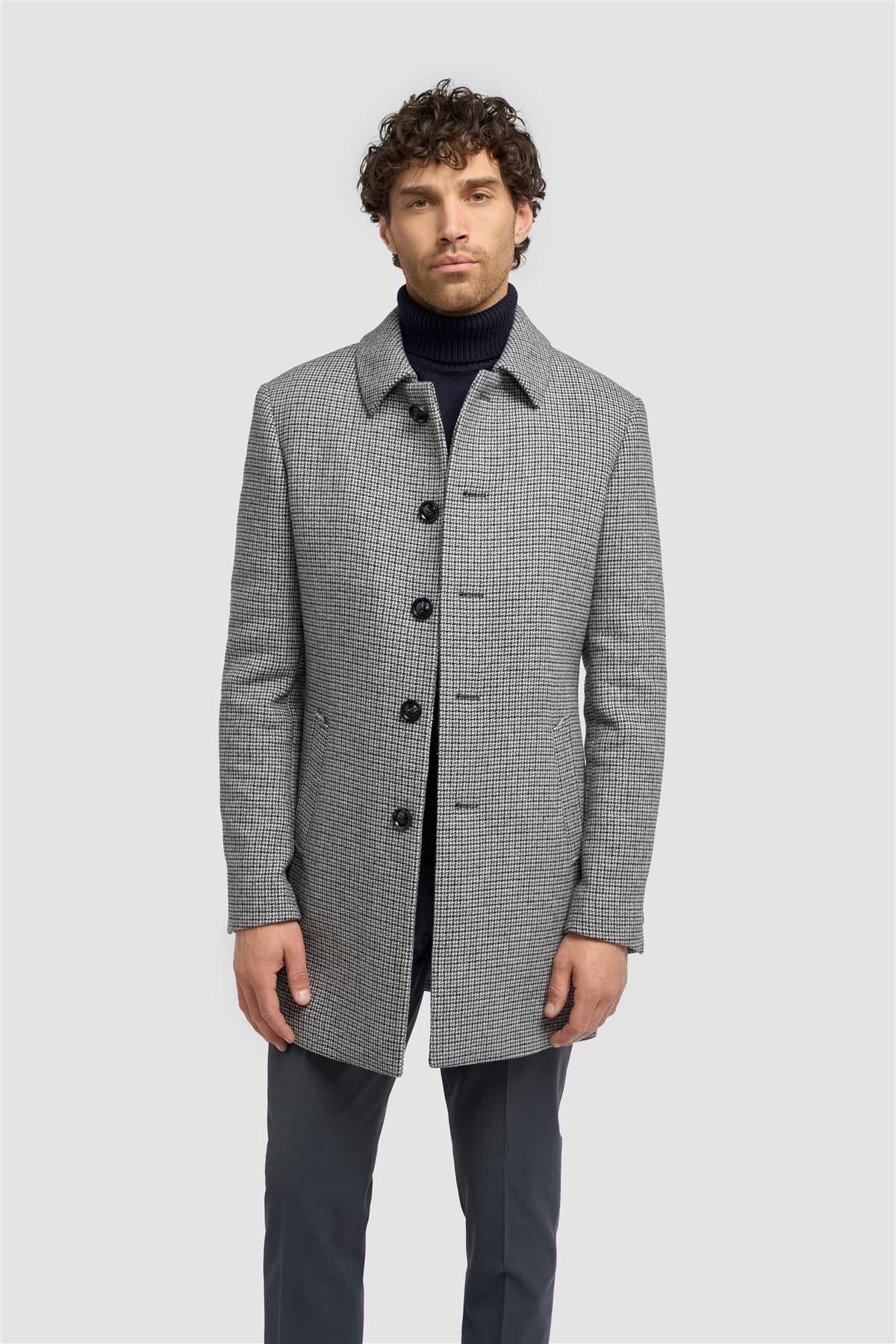 Kerry - Men's Grey Wool Blend Houndstooth Tweed Overcoat