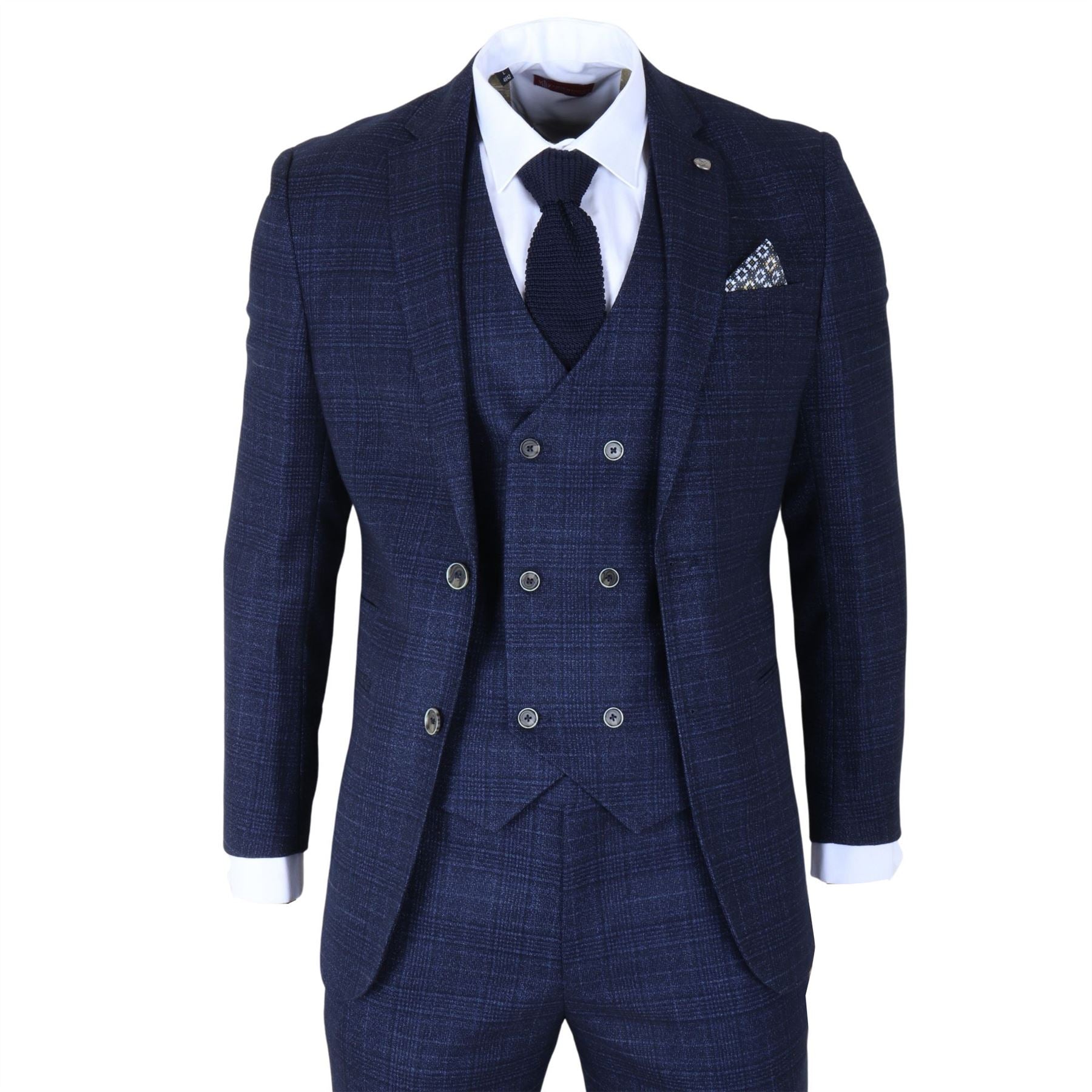 Luis - Men's Blue Plaid Check Slim Fit 3 Piece Suit