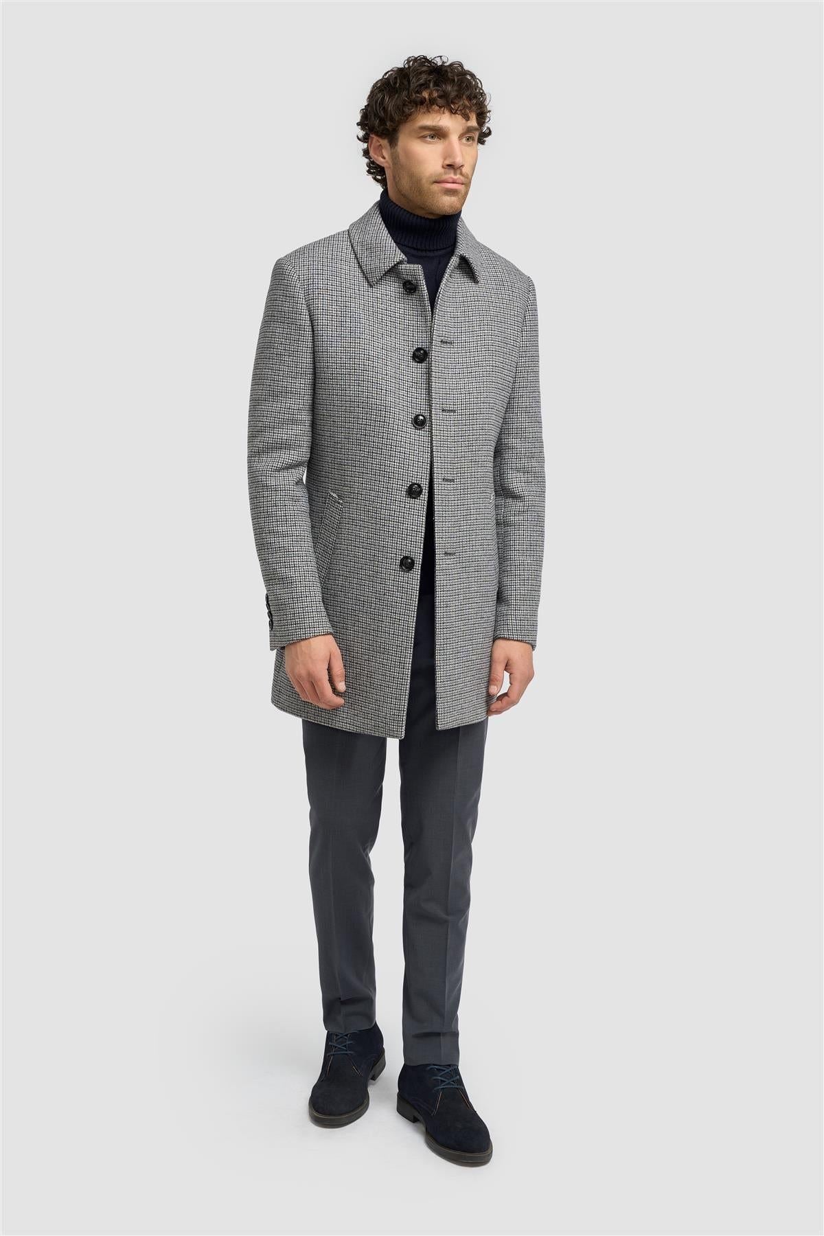 Kerry - Men's Grey Wool Blend Houndstooth Tweed Overcoat