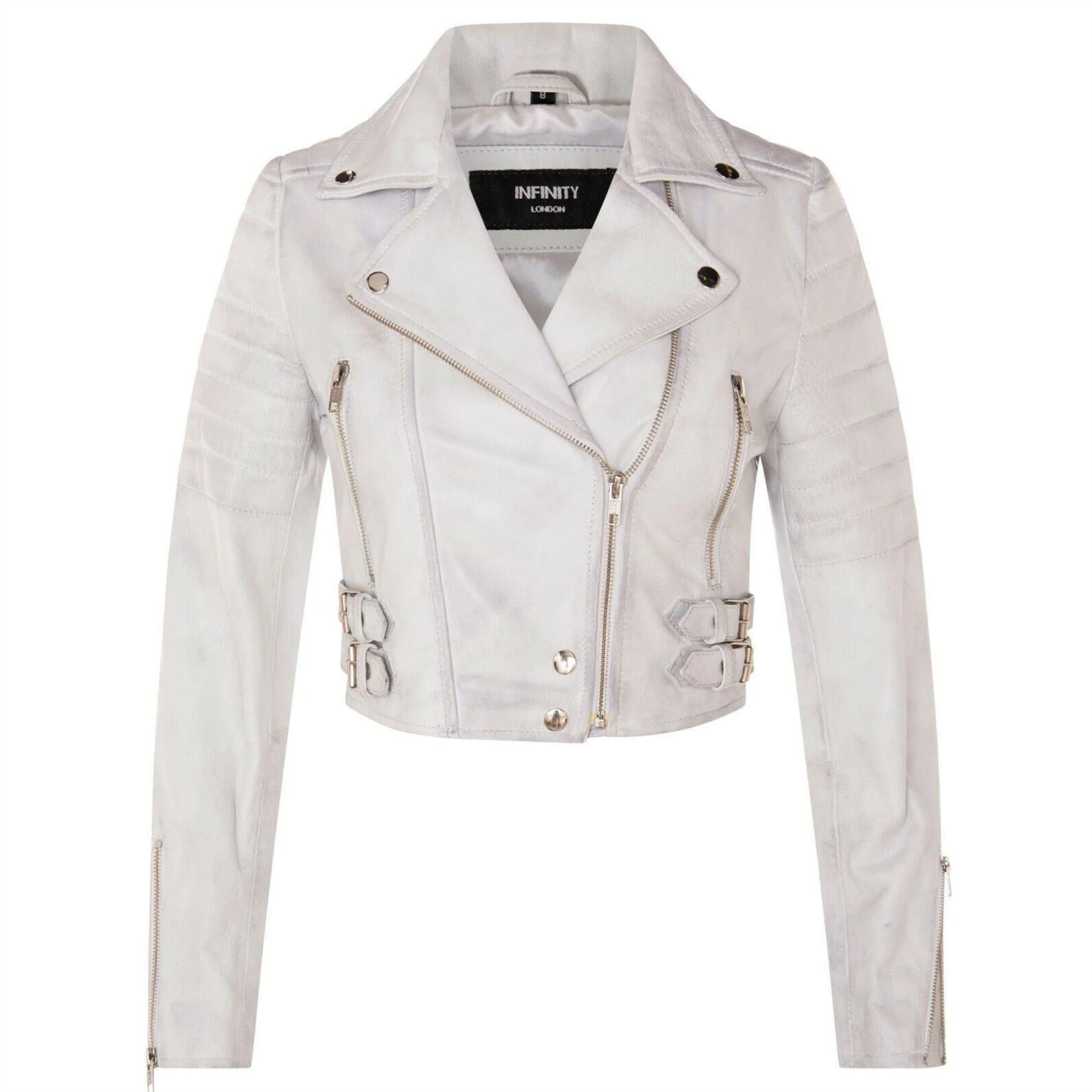 Women's Real Leather Short Cropped Length Biker Jacket